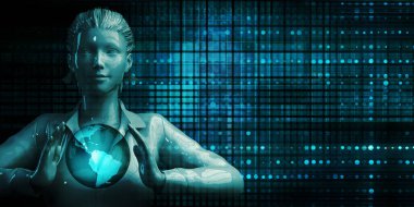 Business Woman Holding Globe Gelecek Teknoloji Teması Konsepti