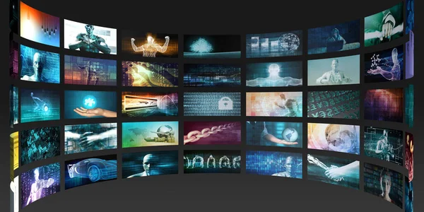 Video Marketing Concept Flowing Screens Wall — Stock Photo, Image