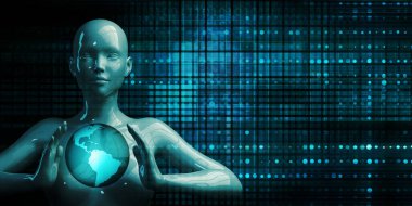 AI Woman Holding Globe Future Technology Theme Concept