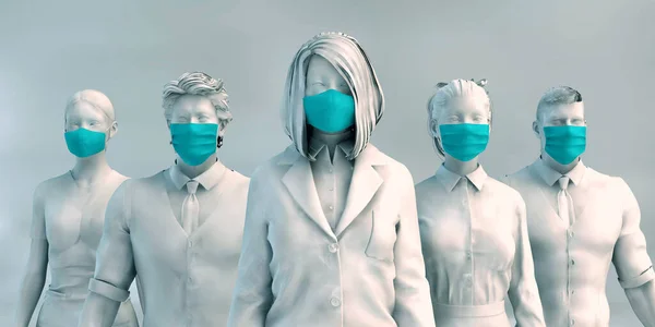 医护人员携同口罩站在一起 — 图库照片