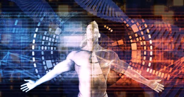 Transformación digital con el hombre y los brazos abiertos que reciben datos — Vídeo de stock