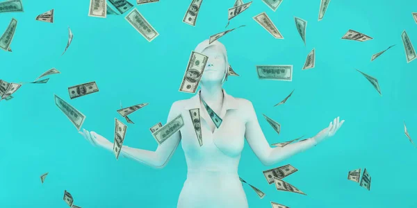 Exitosa Mujer Negocios Con Dinero Cayendo Parte Superior — Foto de Stock