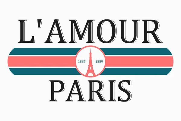 París Francia Camiseta Diseño Para Niñas Con Lema Francés Amour — Archivo Imágenes Vectoriales