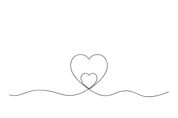 Kontinuerlig Linje Illustration Två Hjärtan Inuti Den Andra Begreppet Kärlek — Stock vektor