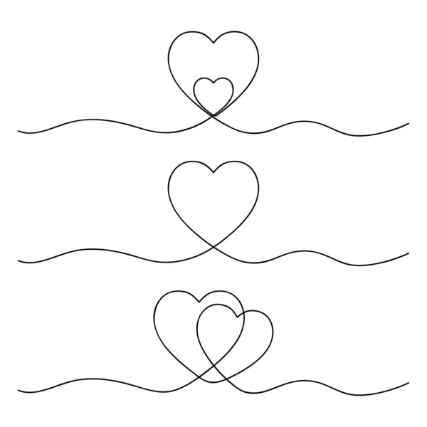 Uppsättning Hjärtan Dragna Sammanhängande Linje Begreppet Kärlek Vektor — Stock vektor