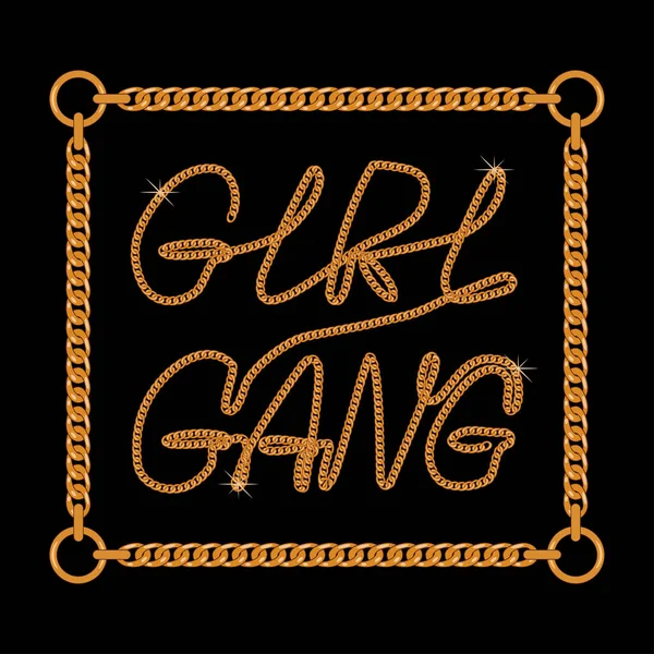 Girl Gang Satu Baris Tipografi Slogan Untuk Shirt Dengan Renda - Stok Vektor