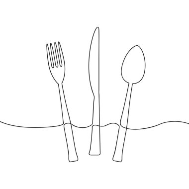 Çatal, bıçak ve kaşıktan oluşan kesintisiz çizgiler. Çatal bıçak. Vektör.