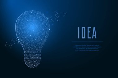 Noktalar ve çizgiler tarafından yapılmış bir ampul, çokgen kablo örgüsü. Düşük polimerli parlak lamba fikri. Vektör illüstrasyonu.