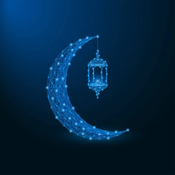 Low Poly Islamische Halbmond Mit Laterne Für Ramadan Kareem Hintergrund — Stockvektor