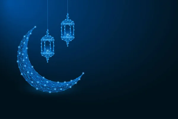 Ramadan Kareem Hintergrund Mit Niedriger Poly Halbmond Und Laterne Aus — Stockvektor