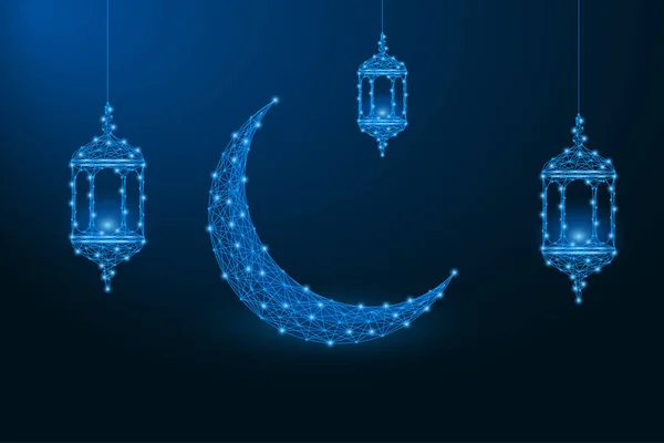 Ramadan Kareem Ilustração Feita Por Pontos Linhas Malha Wireframe Poligonal — Vetor de Stock