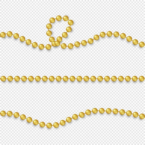 Golden Beads Set Realistic Gold Bead Necklace Fashion Jewelry Elements — Stock Vector