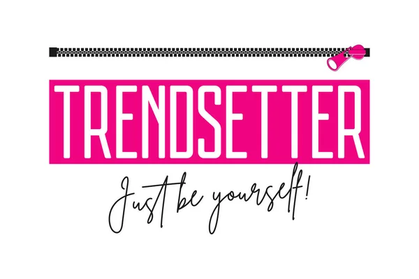 Slogan Trendsetter Dengan Ritsleting Cetakan Fashion Untuk Gadis Shirt Dengan - Stok Vektor
