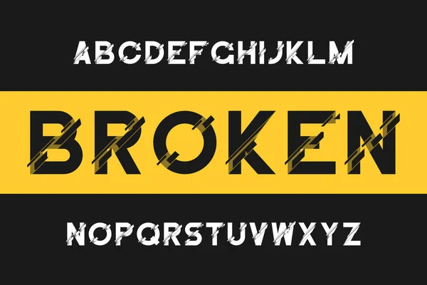 Broken Glitch Fuente Alfabeto Sans Serif Moderno Con Distorsión Fuente — Vector de stock