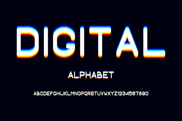 Overlap Glitch Font Rounded Color Alphabet Overlay Effect Vector Illustration — Stock Vector