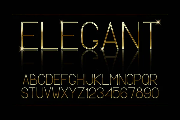 Golden Thin Fuente Elegante Alfabeto Dorado Tipo Letra Dorado Brillante — Vector de stock