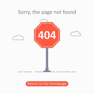 404 hatası. Sayfa trafik işaretli şablon bulunamadı. Web sayfası için tasarım - web sitesi için pankartı kapat. Vektör illüstrasyonu.
