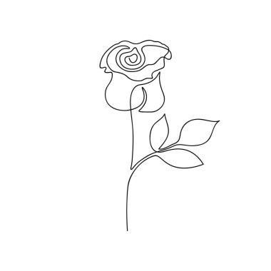 Rose bir çizgi çizdi. Devamlı çizgi gül çiçeği. El çizimi minimalist çizim. Vektör.