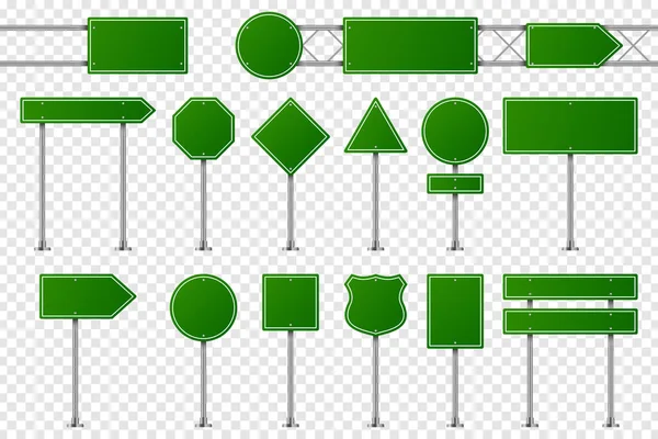 Panneaux Verts Panneau Routier Vierge Pour Avertissement Indiquant Direction Signalisation — Image vectorielle