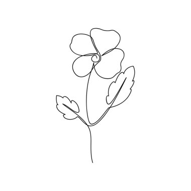 Devamlı çizgi çiçeği. Viyola çiçeğinin bir çizimi. El çizimi minimalist çizim. Vektör.