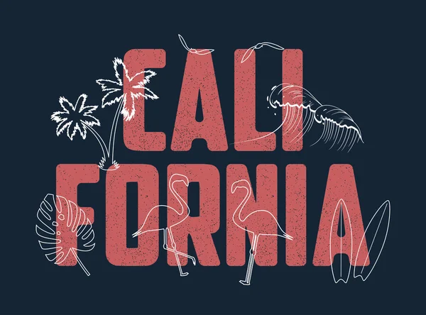 Slogan California Shirt Con Elementi Disegnati Mano Grafica Tipografica Maglietta — Vettoriale Stock