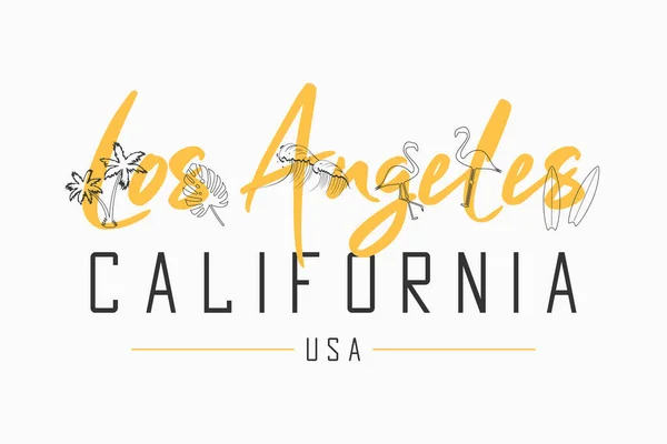 Los Angeles California Shirt Design Con Slogan Illustrazione Disegnata Mano — Vettoriale Stock