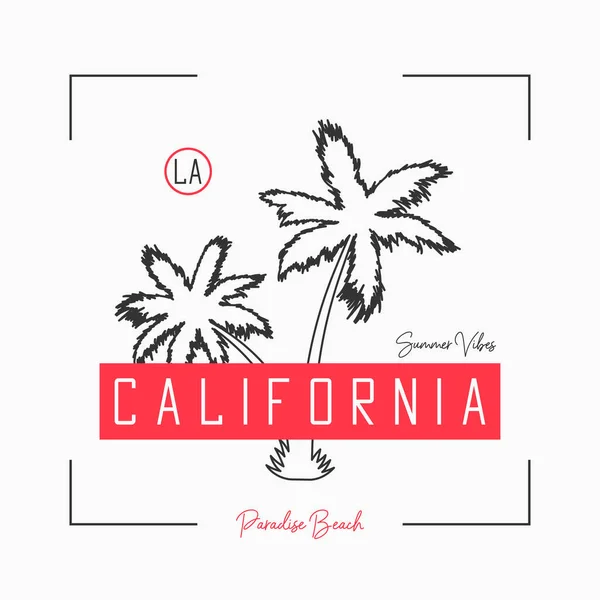 Kalifornien Skjorta Design Med Slogan Och Handritad Palm Typografi Grafik — Stock vektor