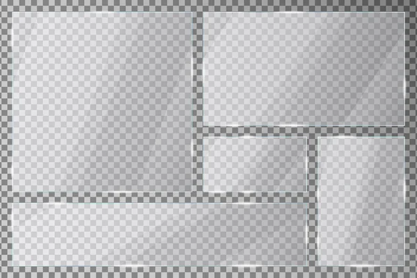 Płyty Szklane Ustawione Przezroczystym Tle Płyty Akrylowe Lub Pleksi Połyskiem — Wektor stockowy