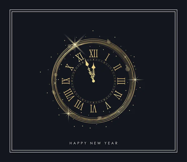 Новорічний Золотий Годинник Блискучими Вогнями Золотими Блискітками Рамка Різдвом Новим — стоковий вектор