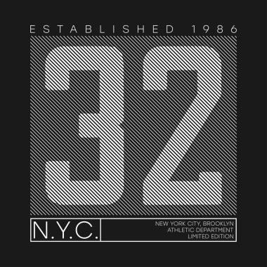 New York tişört tasarımı için tipografi grafikleri. Spor kıyafetleri ve tişört için çizgileri olan atletik baskı. Vektör illüstrasyonu.