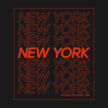 Tişört tasarımı ve ana hatlarıyla New York. Atletik giysi, Brooklyn tişört izi. Vektör illüstrasyonu.