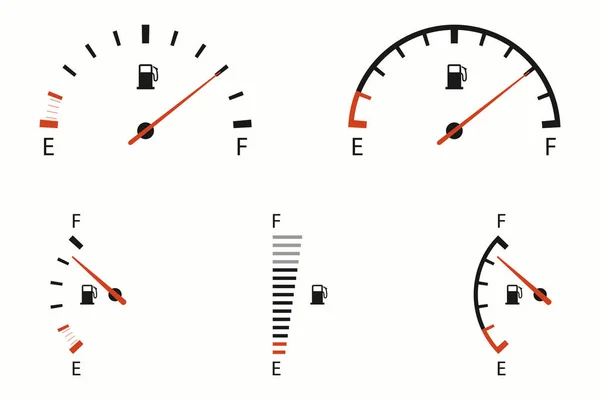 Üzemanyagmérő Jelzőikonok Beállítva Gáz Benzin Benzin Vagy Dízeltárcsa Vektorillusztráció — Stock Vector