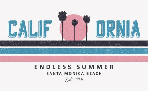 Kalifornien Santa Monica Shirt Design Mit Palmen Und Sonne Print — Stockvektor