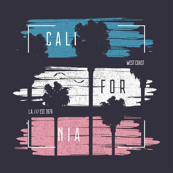 California Shirt Tipografia Grafica Con Palme Silhouette Grunge Stampa Design — Vettoriale Stock