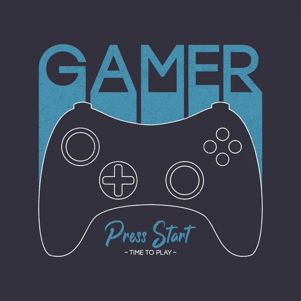 Gamer Diseño Camiseta Con Gamepad Eslogan Gráficos Tipográficos Para Ropa — Vector de stock