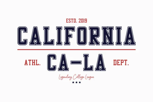 Grafiche Tipografiche California College Shirt Shirt Varsity Stampa Abbigliamento Sportivo — Vettoriale Stock