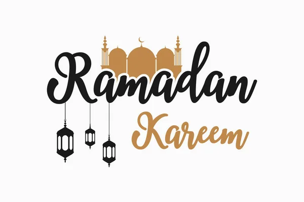 Ramadan Kareem Textbanner Mit Moschee Und Islamischen Laternen Arabische Grußelemente — Stockvektor