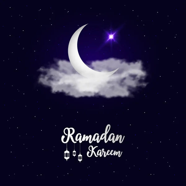Heiliger Monat Ramadan Kareem Hintergrund Mit Halbmond Wolken Und Stern — Stockvektor