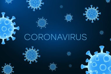 Roman Coronavirus - 2019-Ncov. Gerçekçi mavi 3D virüs hücreleri olan bir arka plan. Çin 'de koronavirüs kavramı. Vektör illüstrasyonu.