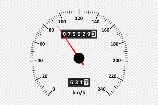 Arabanın hız göstergesi şeffaf arkaplanda. Hız ölçer ve kilometre sayacıyla. Vektör illüstrasyonu.