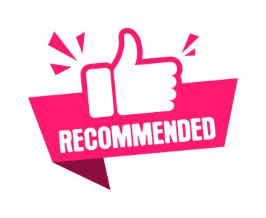 Tavsiye edilen pankart. Onaylı tavsiye mektubu için. Reklam rozetleri tasarımı. Vektör illüstrasyonu.