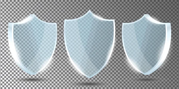 Glass Shields Set Transparent Background Front Side View Acrylic Security — Stock Vector