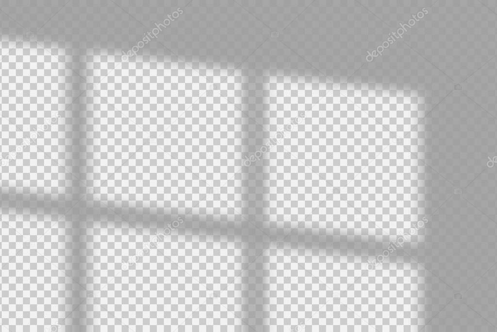 Shadow overlay effect. Transparent overlay shadow from the window and jalouse. Realistic soft light effect of shadows and natural lightning on transparent background. Vector.