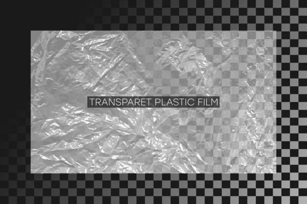 Transparent Polyethylene Film Crumpled Plastic Wrap Realistic Cellophane Texture Transparent — Stock Vector