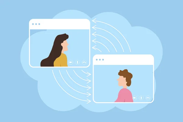 Videokonferens Begreppet Online Möte Arbeta Hemifrån Och Lärande Distans Videosamtal — Stock vektor