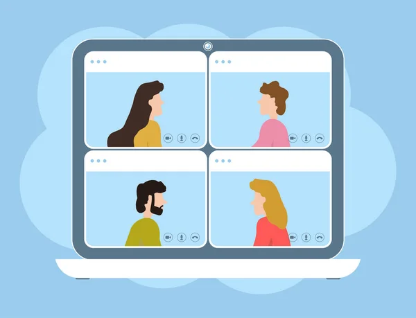 Téléconférence Vidéo Concept Rencontre Ligne Travail Domicile Apprentissage Distance Webcam — Image vectorielle