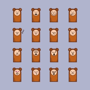 Çizgi film ayı çıkartmaları ifadeler kümesi. Karakter tasarımı. Ayı duyguları yüz