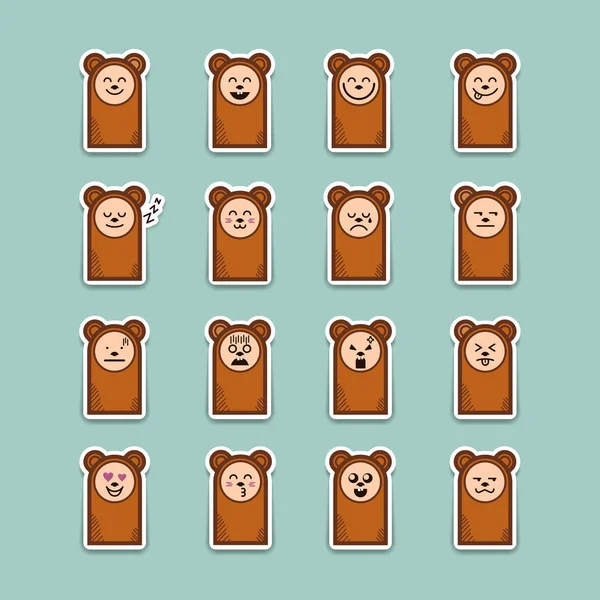 Set von Cartoon-Bär-Sticker Emoticons. Charakterdesign. Bärengesicht Emotionen — Stockvektor