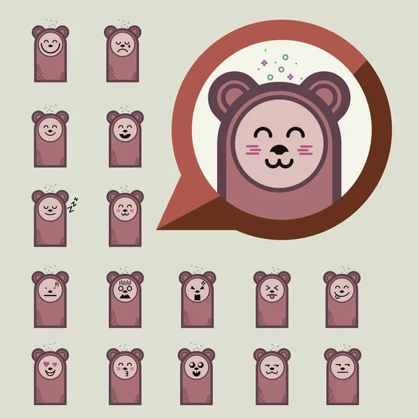 Conjunto de dibujos animados pegatinas oso emoticonos. Diseño de personajes. Oso cara emociones — Archivo Imágenes Vectoriales