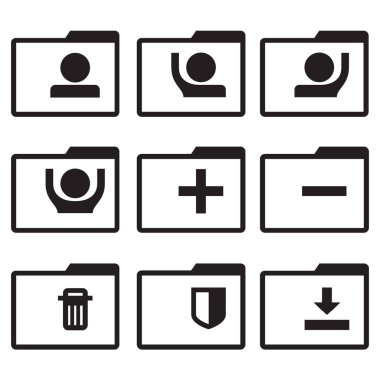 Beyaz arka plan üzerinde ayarla vektör siyah çizgi klasör simgeleri